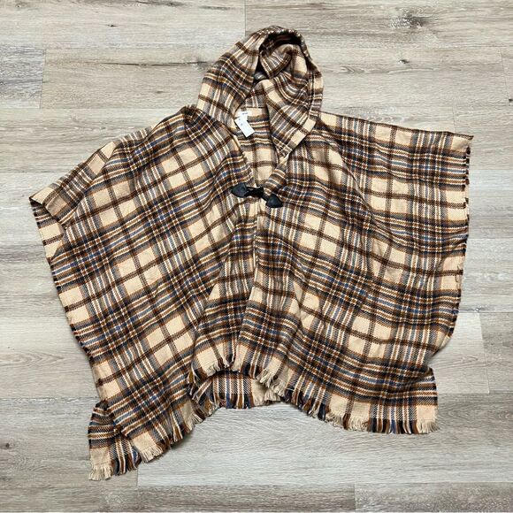 NWT AERIE Women's Poncho Open Front Short Sleeve Plaid Print Oversize One Size - Picture 1 of 7